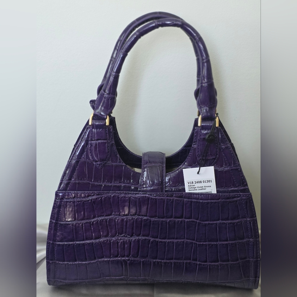 Brahmin Adrian Satchel Purple Croc Embossed Leather Voltage Violet NWT - Picture 5 of 16